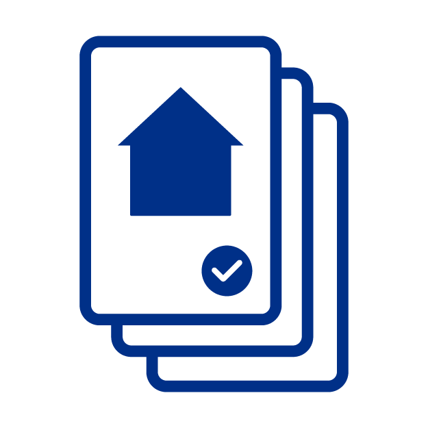 Icono de documento con una casa un sello de check