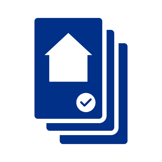 Icono de documento con una casa un sello de check
