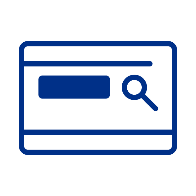Icono de un con rectangulo con una lupa