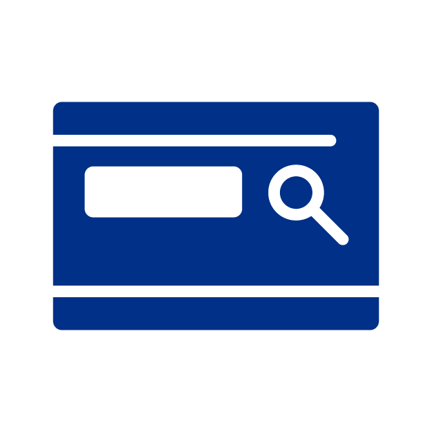 Icono de un con rectangulo con una lupa