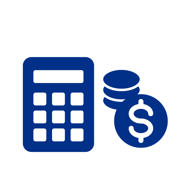 Icono de calculadora con unas monedas y un simbolo de dolar