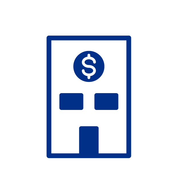 Icono de un edificio con el simbolo de dolar