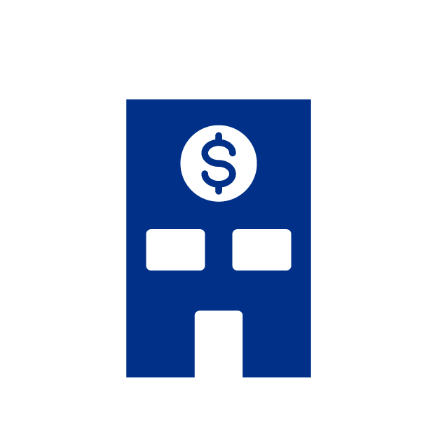 Icono de un edificio con el simbolo de dolar