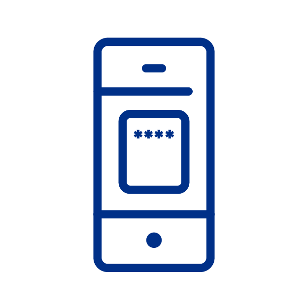 Icono de un smartphone con cuatro asteriscos representando una contraseña