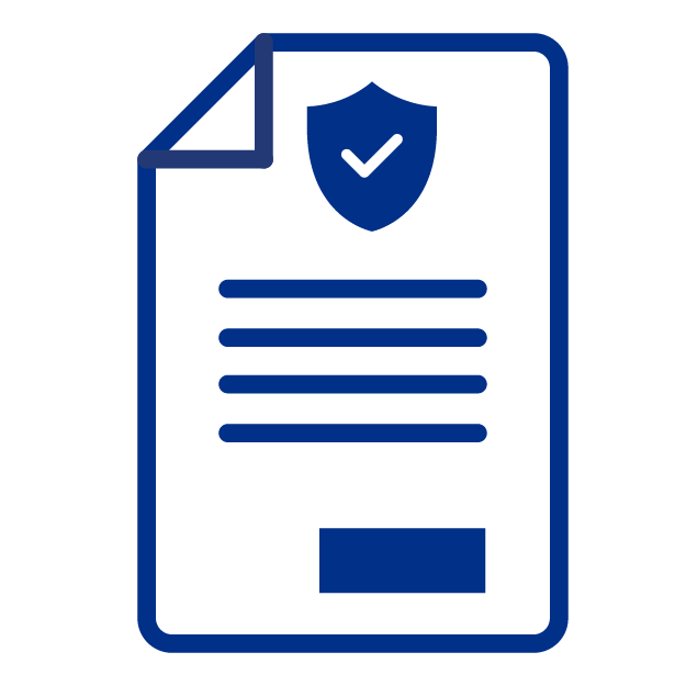 Icono de un documento con líneas de texto y un escudo con un simbolo de check