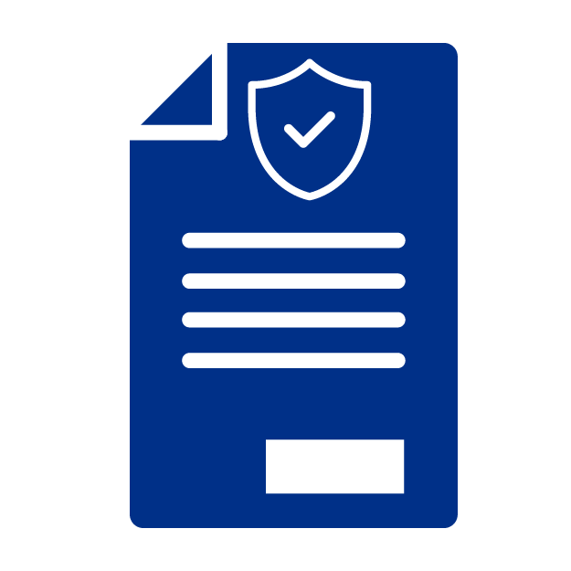 Icono de un documento con líneas de texto y un escudo con un simbolo de check