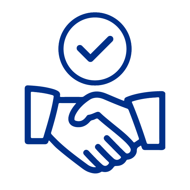 Icono de dos manos entrelazadas y un sello de check