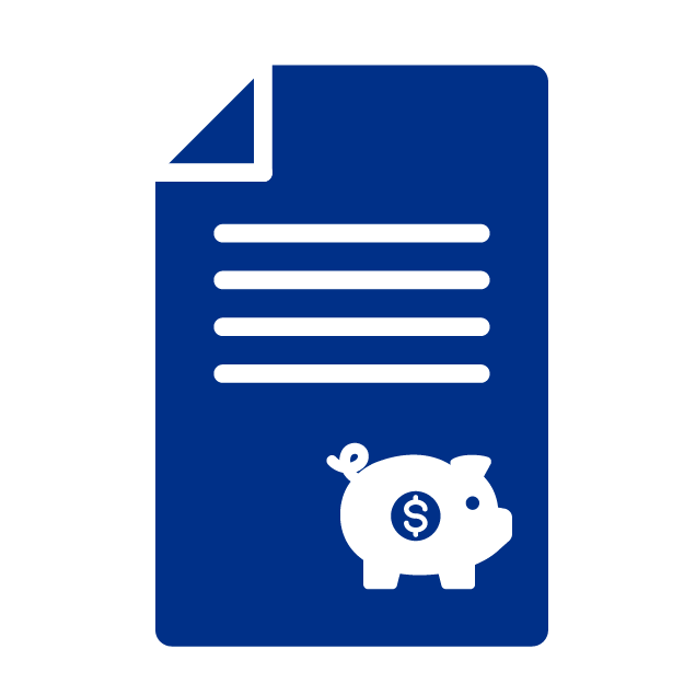 Icono de una planilla con cerdito para ahorro