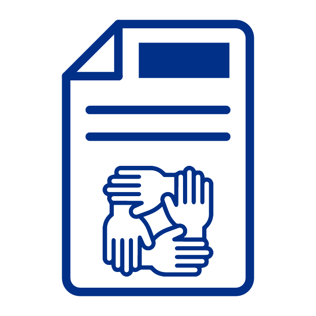 Icono de documento con dos lineas y cuatro manos entrelazadas