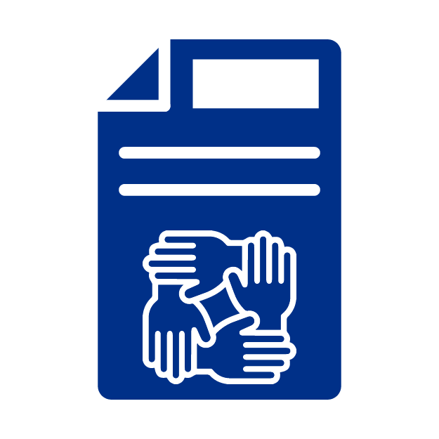 Icono de documento con dos lineas y cuatro manos entrelazadas