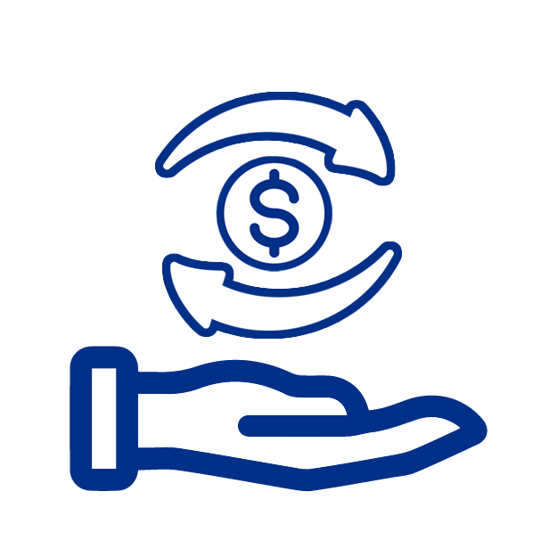 Icono de mano sosteniendo devolución de dinero