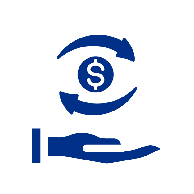 Icono de mano sosteniendo devolución de dinero