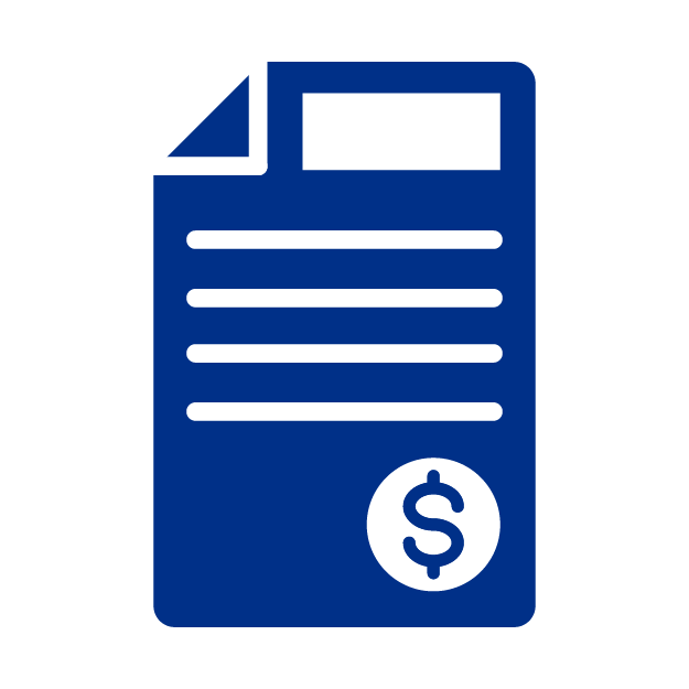 Icono de un documento con líneas de texto y un símbolo de dólar