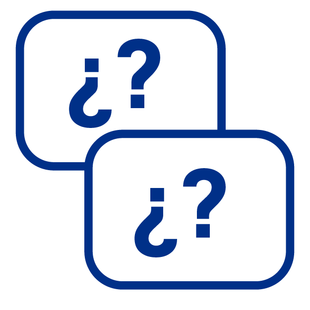 Icono de un rectangulo con simbolos de interrogación