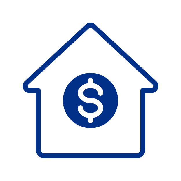 Icono de una casa con un simbolo de dolar