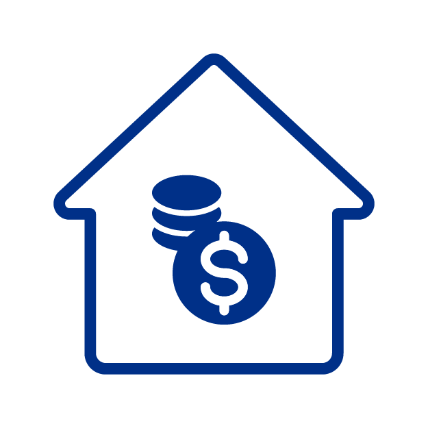 Icono de una casa con unas monedas con el simbolo de dolar