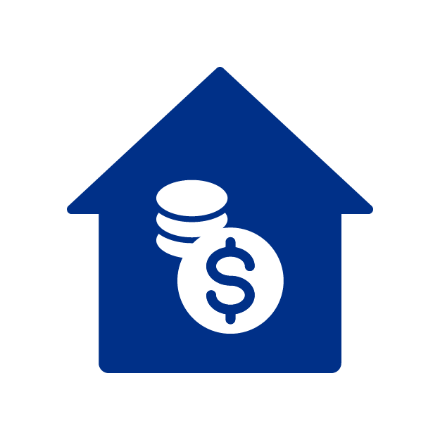 Icono de una casa con unas monedas con el simbolo de dolar