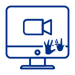 Icono de un monitor con una camara y manos haciendo señas