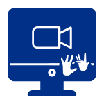Icono de un monitor con una camara y manos haciendo señas